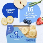 Gerber Stage 2 Baby Food, Fruit & Veggie Favorites Tubs, Baby Puree, Variety 32PK | Stage 2 fruit and veggie puree variety pack; 32 x 4 oz tubs