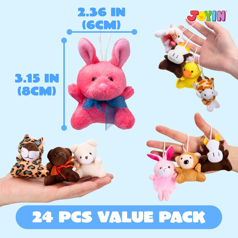 24-PC Mini Animal Plush Toy Assortment, Perfect for Kids Keychains and Party Favors