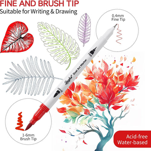 Dual Tip Art Markers for Adult Coloring 32 Colored Pens | Fine and Brush Tip Watercolor Pens for Journaling Note Taking Writing Planning