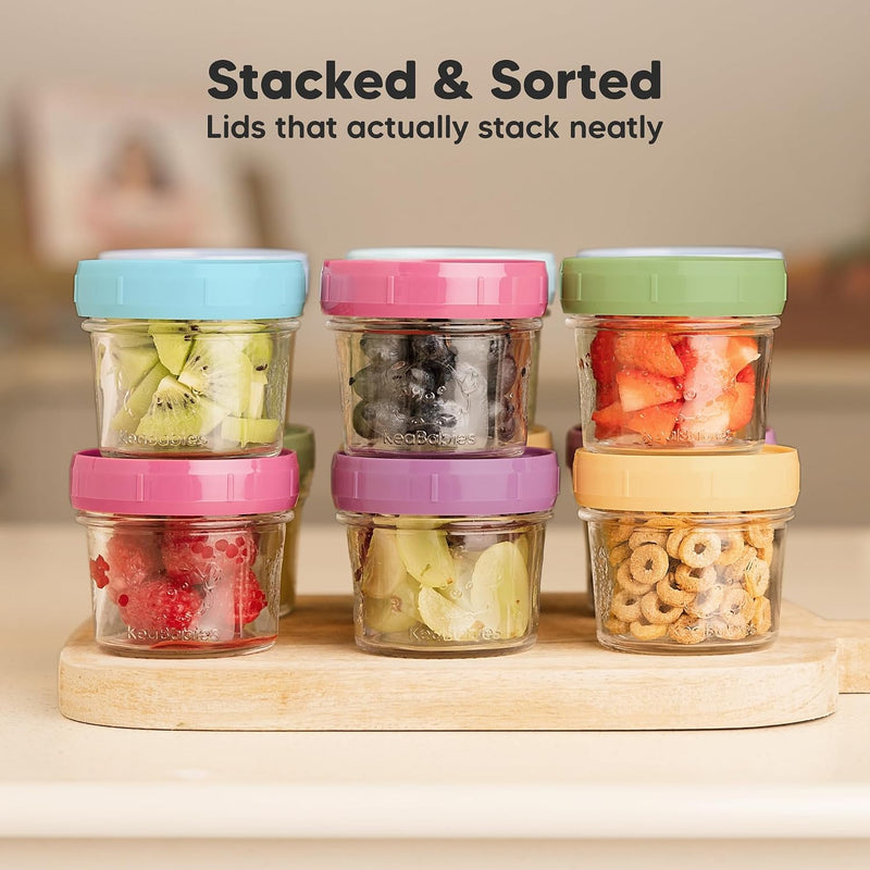 KeaBabies 12pk 4oz Glass Baby Food Containers with Lids, Leak-Proof (Nord) | Microwavable Small Glass Jars, Baby Purees, Toddler Snack Storage Containers, BPA-Free, Dishwasher-safe, Freezer Safe