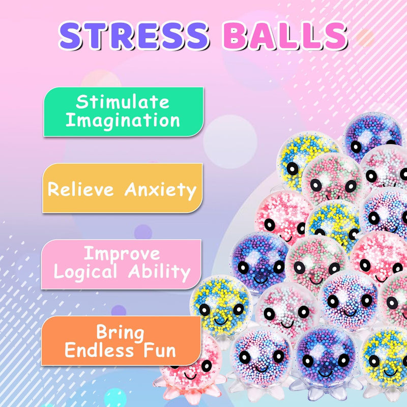 VESPRO 12 Pack Fidget Stress Balls for Adults, Cute Octopus Stress Sensory Stress Ball, Bulk Squishy Squeeze Ball Toys Set for Classroom Prizes and Birthday Party Favors