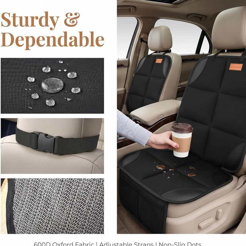SMART ELF Car Seat Protector, 2Pack Seat Protector Protect Child Seats with Thickest Padding and Non-Slip Backing Mesh Pockets for Baby and Pet,Sedan SUV Truck (Black)
