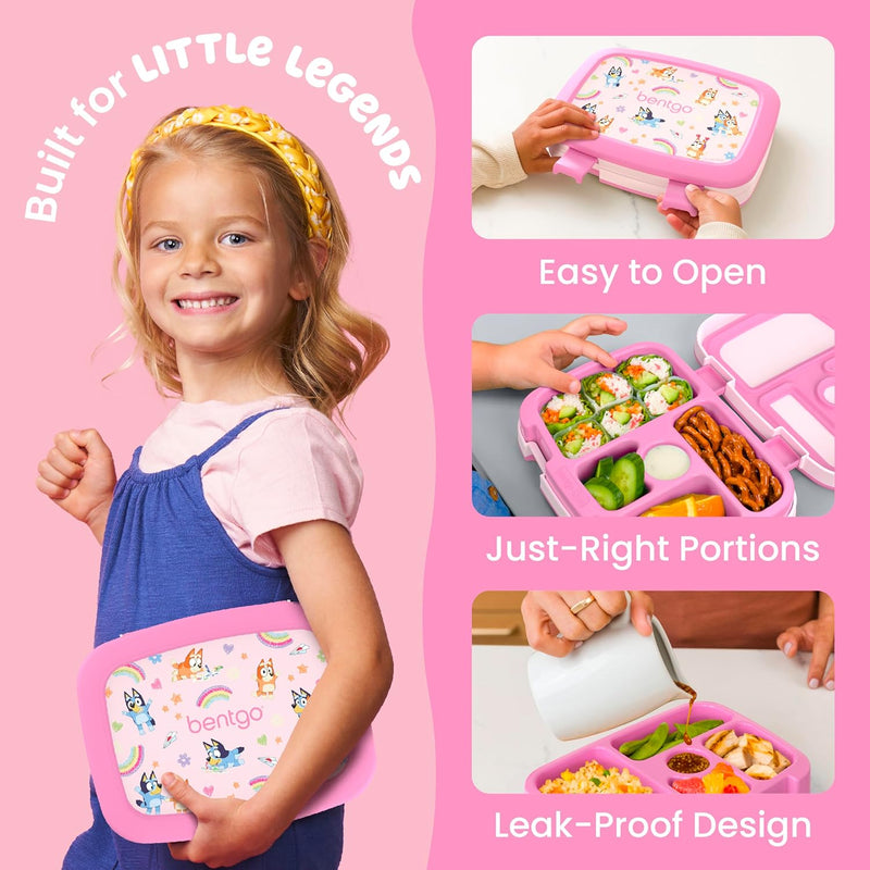 Bentgo + BLUEY Kids Prints Leak-Proof, 5-Compartment Bento-Style Kids Lunch Box - Ideal Portions for Ages 3-7, Durable, Drop-Proof, Dishwasher Safe, & PFAS & BPA-Free Materials (Hearts & Crafts)