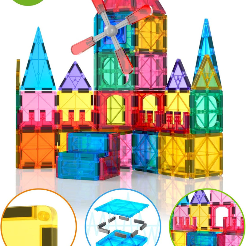 Jasonwell 100pcs Magnetic Tiles Building Blocks Set for Boys Girls Preschool Educational Magnet Construction Kit Stacking STEM Toys Christmas Birthday Gift for Kids Toddler 3 4 5 6 7 8 9 10 + Year Old