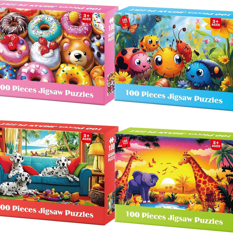 4-Pack 100 Piece Puzzles for Seniors Country Life Large Piece Puzzles for Seniors Puzzle Dementia Alzheimer's Products Activities for Elderly Adults Kids Puzzle for Kids Ages 6-8 8-10