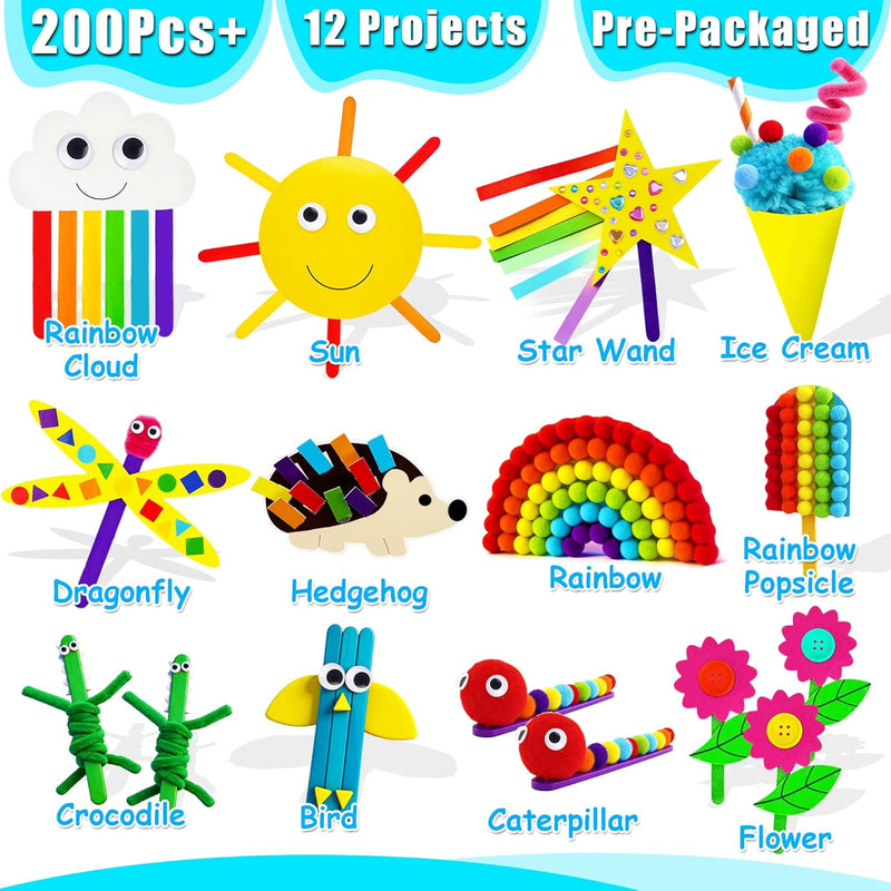 MHMYDIS First Craft Kit for Kids - 12 in 1 No Mess Creative Arts and Crafts kit for Kids Ages 4-8 - Toddler Crafts Kit Supplies - Gifts for Girls and Boys 3 4 5 6 7 8 Year Old (Rainbow)