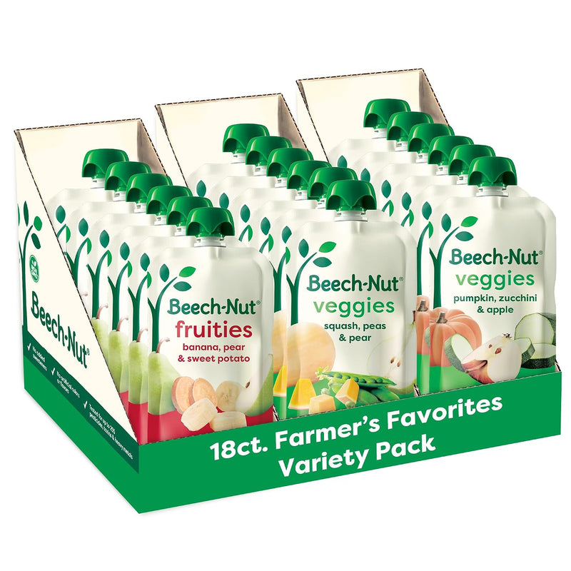Beech-Nut Baby Food Pouch Variety Pack, Farmer's Favorites, 18 Pouches
