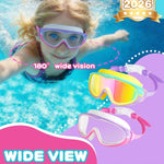 2 Pack Wide View Swimming Goggles, No Leaking Kids Swim Goggles with Anti-Fog/UV HD View Kids Goggles Boys Girls 5-15