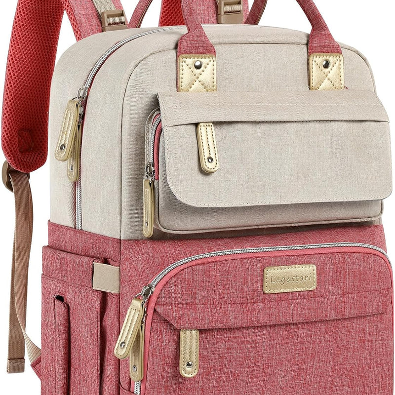 Diaper Bag Backpack, Baby Girl Diaper Bag for Mom, Large Pink Floral Diaper Bag Backpack for Girls, Waterproof Mom Backpack for Work Travel Holiday with Insulated Pockets and Stroller Straps