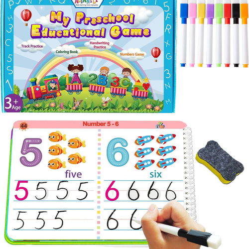 Alianfly Preschool Learning Activities Workbook for Toddlers, Handwriting Practice and Montessori Toy for Kids with Autism, 51 Pages, 8 Markers, Gift Box