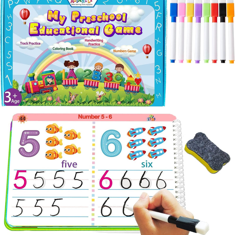 Alianfly Preschool Learning Activities Workbook for Toddlers, Handwriting Practice and Montessori Toy for Kids with Autism, 51 Pages, 8 Markers, Gift Box