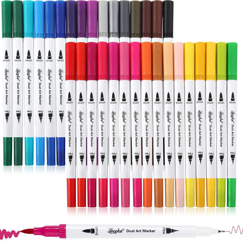 Dual Tip Art Markers for Adult Coloring 32 Colored Pens | Fine and Brush Tip Watercolor Pens for Journaling Note Taking Writing Planning