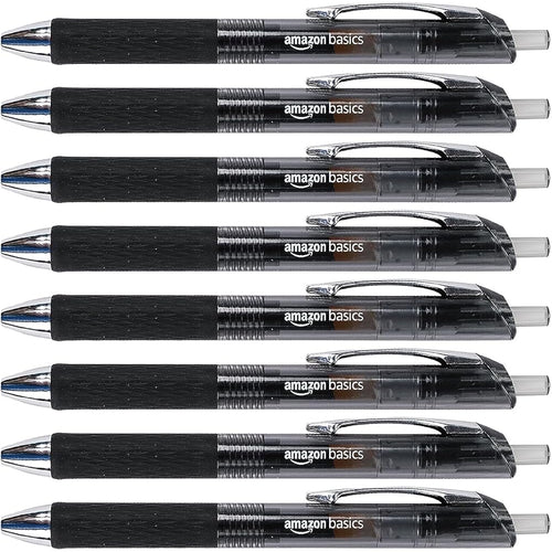 Amazon Basics Retractable Gel Pens, Fine Point 0.7mm, Smooth Writing, Black, No Smudge, School and Office Supplies, 12-Pack