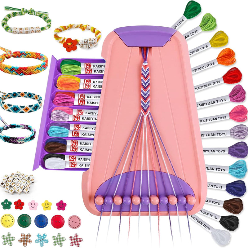 Maynacs Friendship Bracelet Making Kit for Girls 8-12, 28 Pre-Cut Threads | 28 Pre-Cut Threads in 14 Colors, 100 Letter Beads, Hidden Storage Tray - Screen-Free Travel Craft Kit for Kids and Teens