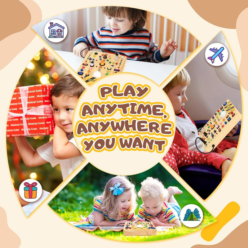 Montessori Toy: 19-Switch Busy Board with LED Lights, Sensory Exploration for Toddlers 1-3 Years