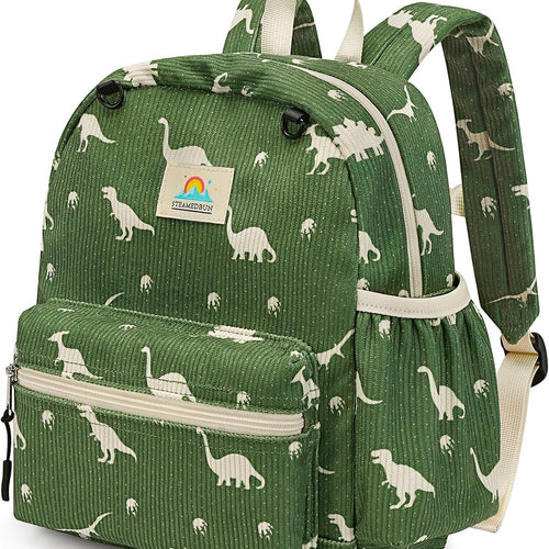 STEAMEDBUN Corduroy Toddler Backpack for Boys 2-4: Kids backpack for Boys Girls - 12 inch Preschool Kindergarten Backpacks - Dinosaur