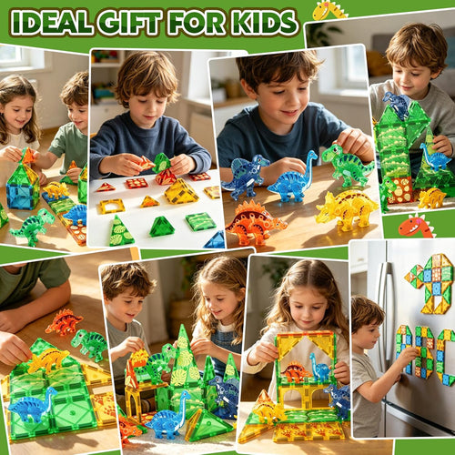 Coodoo Dinosaur Toys Magnetic Tiles 3D Movable Dinos for Kids 3-5 5-7 Toddler Outdoor Sensory Toys, STEM Educational Magnetic Blocks for 3+ Years Old Boys Girls Kids Toy