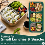 Everusely - Bento Box - Green, 27oz / 0.8 L - Stainless Steel Lunch Box with Leakproof Condiment Container - 3 Compartment Snack Organizer for On the Go Meals - Freezer & Dishwasher Safe