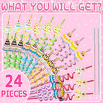 LEDUO 24-Piece Reusable Birthday Straws - Swirly, Glittery Cake Toppers for Kids' Parties
