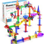 PicassoTiles 50pcs Magnetic Tiles Marble Run for Kids Race Track Toy Marble Maze Sensory Toys for Toddlers STEM Educational Set Magnet Building Blocks Construction Building Tiles Boys Girls 3+ PTG50