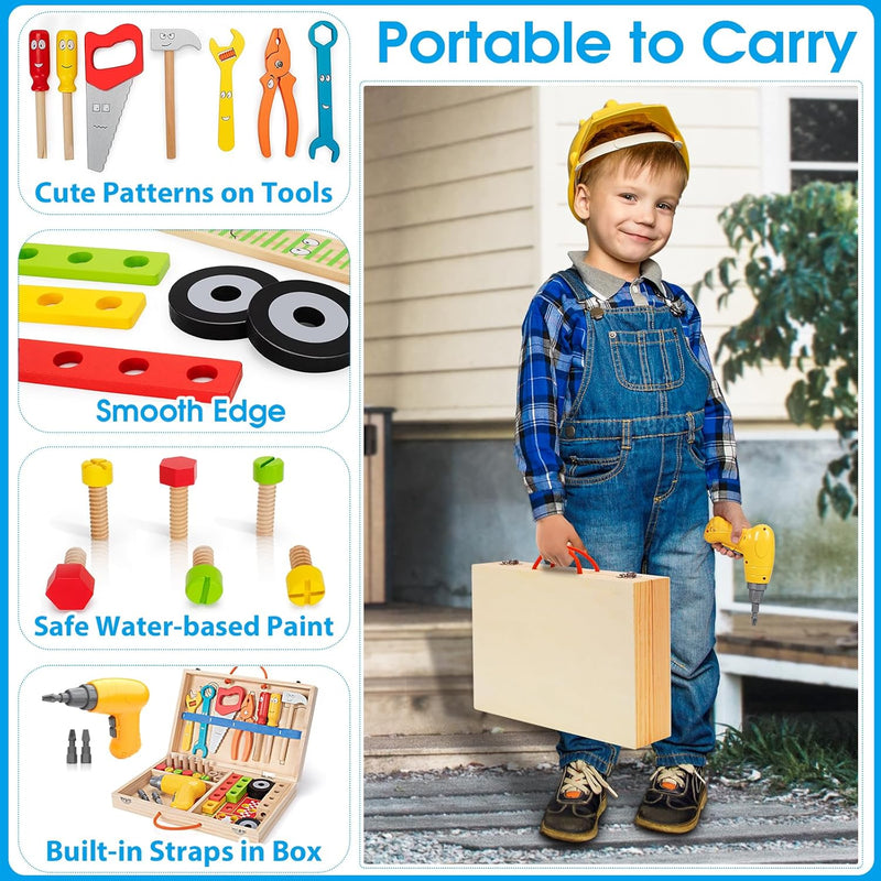 kids tool set toy with drill, stem montessori toys for 3-5 years old boys and girls.