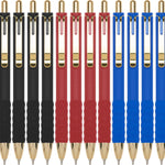 Linbsunne Ballpoint Pens Black Medium Point 1mm Pen with Super Soft Grip Ball Point Pen for Men Women Retractable Pens (gold-12 pcs)