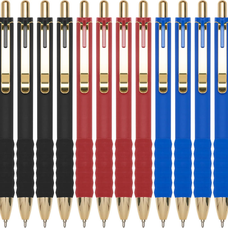 Linbsunne Ballpoint Pens Black Medium Point 1mm Pen with Super Soft Grip Ball Point Pen for Men Women Retractable Pens (gold-12 pcs)