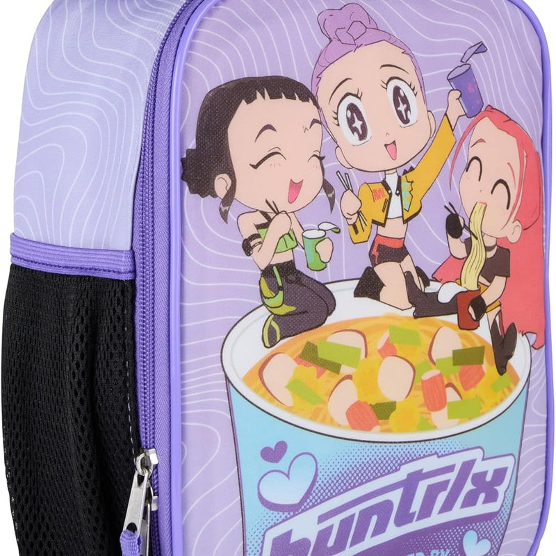 K-Pop Demon Hunters Huntrix Fueled by Ramyeon Lunch Box, Full Zip Around Insulated Lunch Tote Bag For Hot and Cold Food, Purple