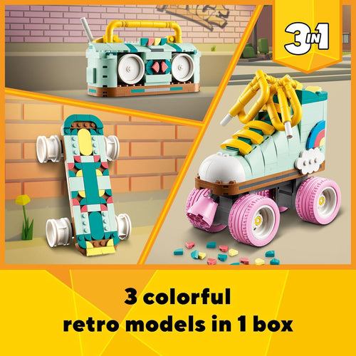 LEGO Creator 3-in-1 Retro Roller Skate Building Kit for Kids Ages 8 and Up with 4 Moving Wheels