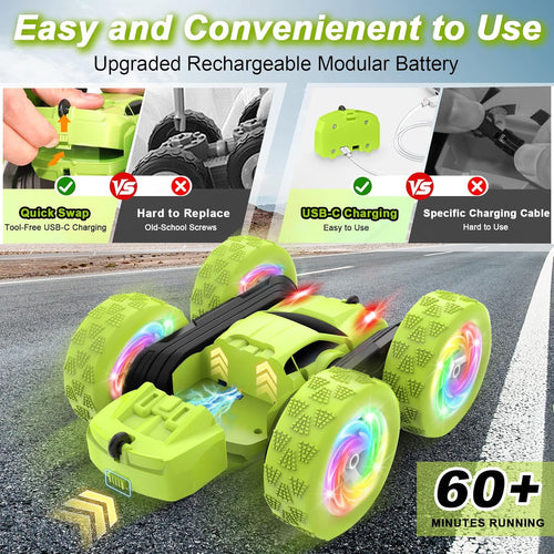 Remote Control Car with 360° Flips, 2.4GHz Double Sided RC Crawler for Outdoor Play