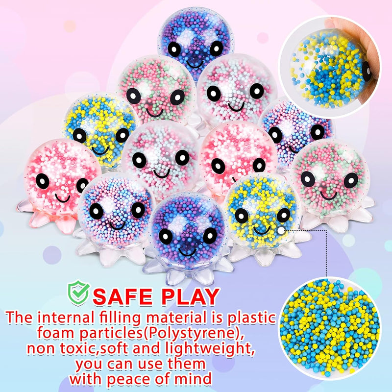 VESPRO 12 Pack Fidget Stress Balls for Adults, Cute Octopus Stress Sensory Stress Ball, Bulk Squishy Squeeze Ball Toys Set for Classroom Prizes and Birthday Party Favors