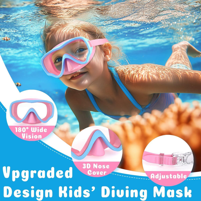 COOLOO 2 Packs Kids Goggles with Nose Cover, 180° Wide View Swimming Goggles for Kids 4-16, No More Hair Snags Anti-Fog No-Leak Snorkel Mask for Boys Girls Youth