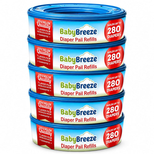 BabyBreeze Diaper Pail Refill Bags for Diaper Genie, 5-Pack, 1400 Count | Odor-absorbing Diaper Disposal Bags Compatible with Playtex Diaper Genie Pails; 5-Pack Holds up to 1,400 Newborn Diapers