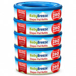 BabyBreeze Diaper Pail Refill Bags for Diaper Genie, 5-Pack, 1400 Count | Odor-absorbing Diaper Disposal Bags Compatible with Playtex Diaper Genie Pails; 5-Pack Holds up to 1,400 Newborn Diapers
