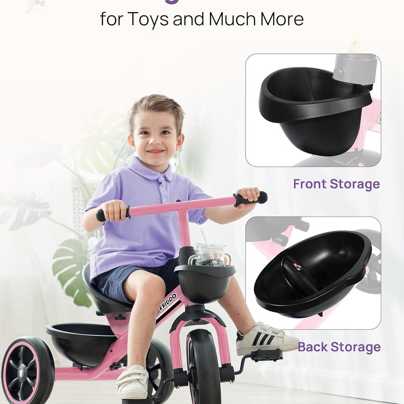 Krido Toddler Tricycle for 2-5 Year Olds - Pink Bike for 24 Month to 4 Year Old Girls and Boys