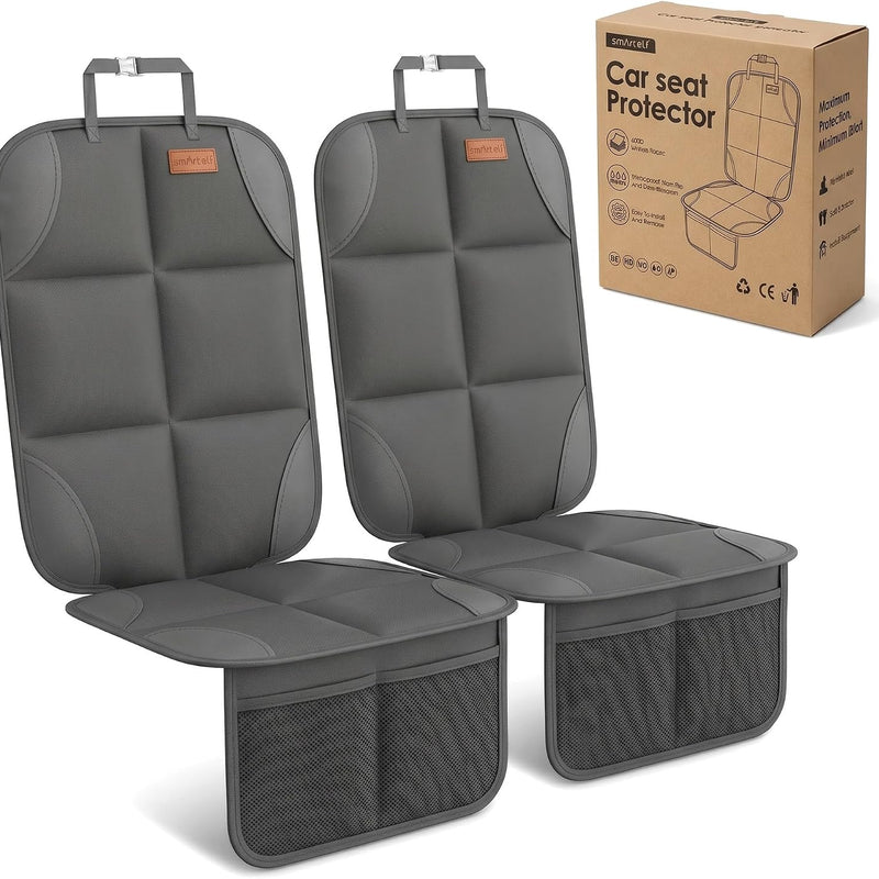 SMART ELF Car Seat Protector, 2Pack Seat Protector Protect Child Seats with Thickest Padding and Non-Slip Backing Mesh Pockets for Baby and Pet,Sedan SUV Truck (Black)