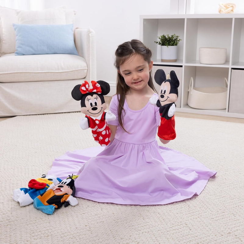 Melissa & Doug Disney Mickey Mouse & Friends 4-Piece Soft & Cuddly Hand Puppet Set for Imaginative Play, Featuring Mickey, Minnie, Donald, and Goofy for Kids and Adults.