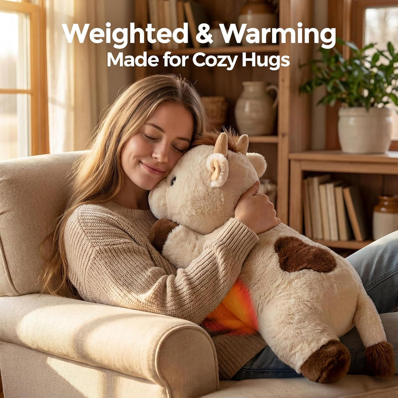 Mewaii Weighted Stuffed Animals for Adults & Kids, 2-5 lbs - 23" Heatable Coolable Cow Plush, Microwavable Adjustable Removable Inner Pad, Realistic Hug Comfort Gift (White)