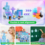 Magnetic Blocks - 100Pcs 0.8in Magnetic Building Block for Kids Ages 4-8, Transparent Magnet Block Blue Princess Castle, Frozen Magnetic Cubes Tiles Princess Toy for Girl 3 4 5 6 7 8-12 Birthday Gift