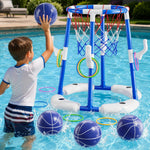 JUKUDAHU Pool Basketball Hoop, 2-in-1 Boy Pool Toys for Kids Ages 4-8 | Floating Pool Ring Game with 4 Balls and Pump, Outdoor Swimming Water Play Toy, Summer Water Toys for Kids Adults Age 3-12