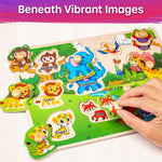 SYNARRY Wooden Puzzles for Toddlers 1-3, 6XSET Puzzles for Toddlers 2-4 with Rack, Learning Alphabet Number Animal Dinosaur Vehicle for Kids, Education Toys for 2 3 Years Boys Girls