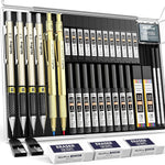Nicpro 35PCS Art Mechanical Pencil Set, 3 PCS Metal Drafting Pencil 0.5 mm & 0.7 mm & 0.9 mm & 3 PCS 2mm Lead Holder (6B 4B 2B HB 2H 4H Colors) For Sketching Drawing With 20 Tube Lead Refills Case