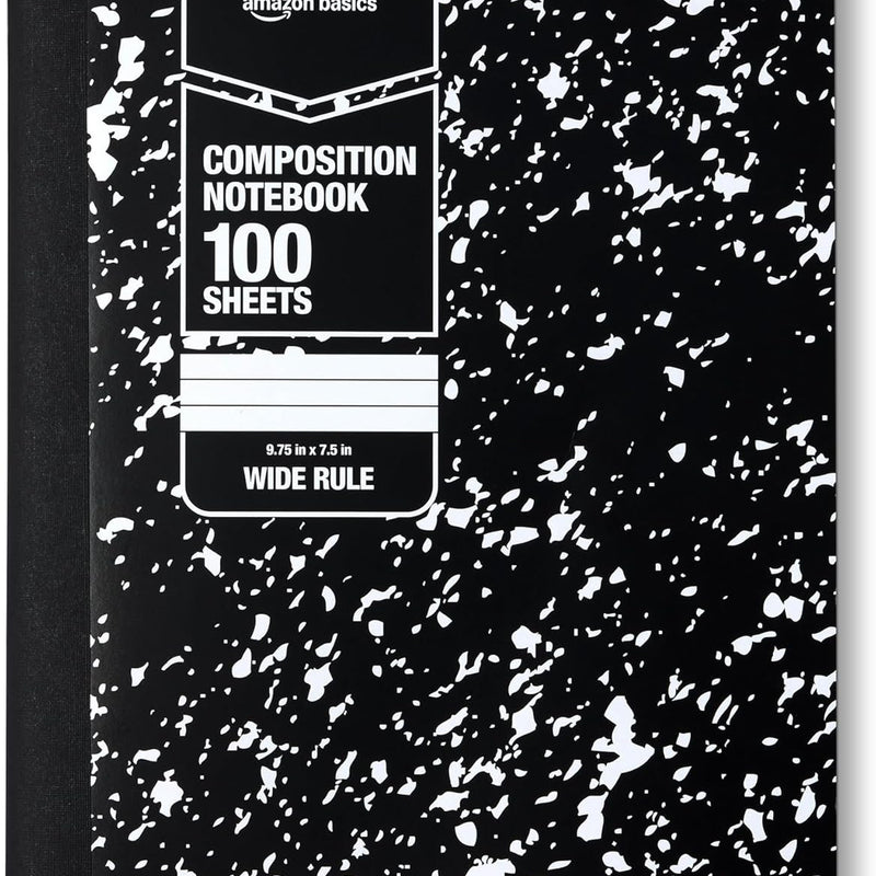 Amazon Basics Composition Notebook, College Ruled, 100 Sheets, 9.75" x 7.5", Assorted Marble Colors, 4-Pack