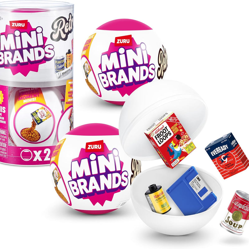 Mini Brands Retro 2 Pack Capsule with 60+ Mystery Mini's to Collect, Real Licenses, Rare Collectibles, Blind Pack, Ages 3+