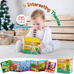 Dr.Rapeti 6-pack soft cloth baby books with crinkle squeaky washable non-toxic early educational themes for kids