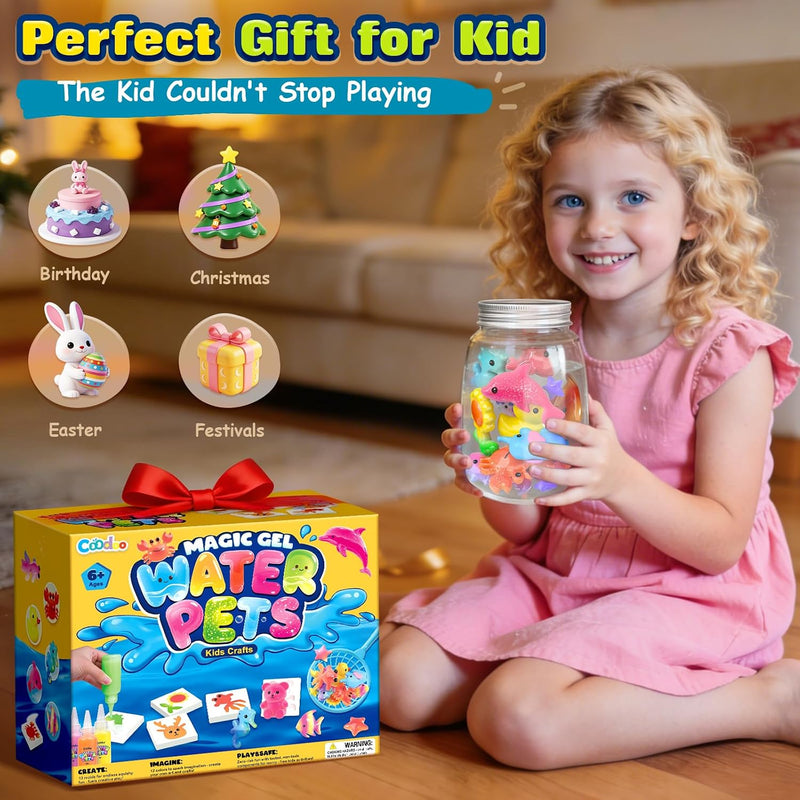 Coodoo Magic Water Elf Toy Craft Kits, Aqua Fairy Water Gel DIY Squishies Squishy Maker Toddler Kids Toys for Girls Boys Toys Birthday Gifts, Art Supplies Arts and Crafts for Kids Ages 4-6 4-8 8-12