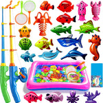 CozyBomB™ Magnetic Fishing Toys Game Set for Kids | Water Table Bathtub Kiddie Pool Party Pole Rod Net, Outdoor Plastic Floating Fish, Toddler Bath Color Ocean Sea Animals Birthday Gift Age 3-5 6 4-8