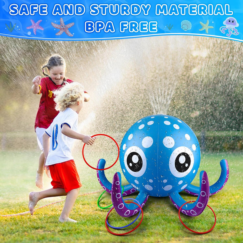 Sprinkler for Kids Inflatable Octopus Water Toys with 6 Rings, Summer Outdoor Toys Backyard Water Spray Sprinkler Fun Pool Toys for 3 4 5 6 Years and Up Boys Girls Gifts
