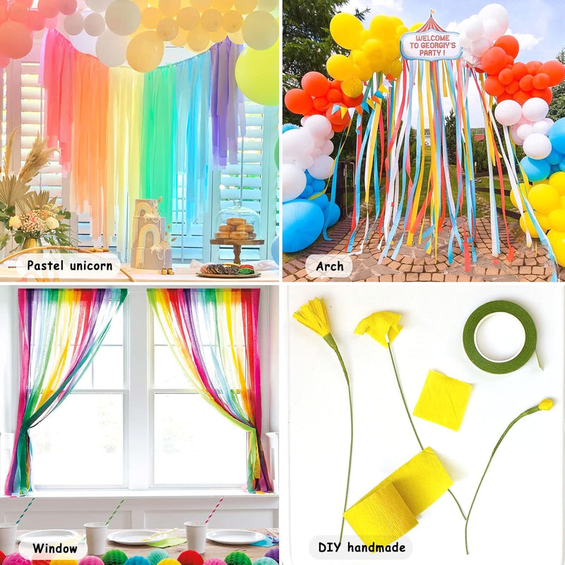 12 rolls crepe paper streamers, assorted colors, 82 feet length, birthday party supplies