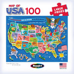RoseArt Educational Map of USA Jigsaw Puzzle for Kids, 100 Large Durable Pieces, Fun State Illustrations, Made in USA, Learning Toy for Ages 6+, Finished Size 24 x 18 Inches.